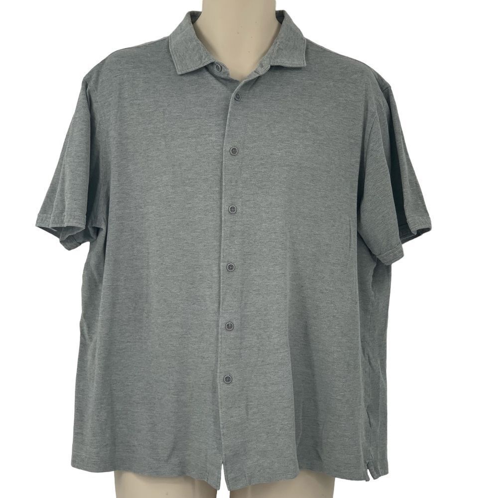 Bugatchi Men's Short Sleeve Gray Knit Mercerized Cotton Button Down Shirt Sz XL